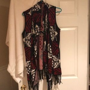 Black, Red & White Fringe Vest